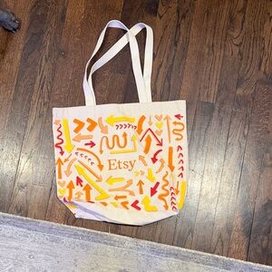 Cream Etsy Tote Bag with Orange and Yellow Accents
